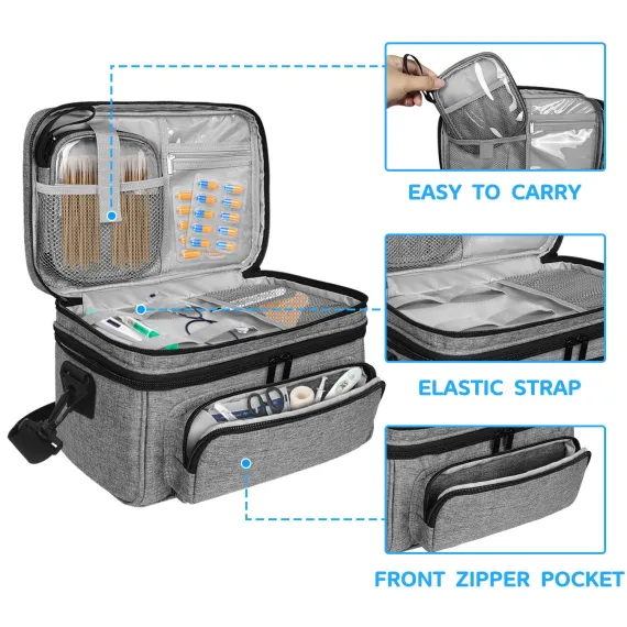 Double Layer Sewing Accessories Organizer with 2 Detachable Pouches, Large Sewing Storage Bag for Sewing Tools (BAG ONLY), Gray