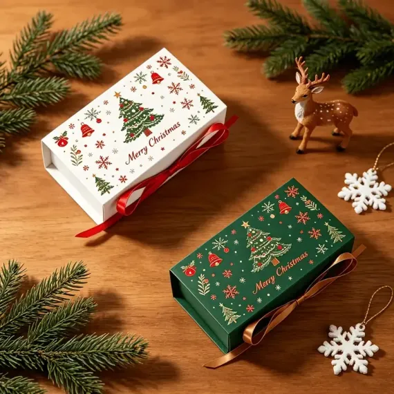 10pcs Christmas Gift Box with Ribbon, Rectangular Gift Box with Christmas Tree and Snowflake Print, Luxury Flip-Top Candy and Cookie Packaging Box, Suitable for Holiday Chocolates, Cookies, and Wedding Small Gifts./BLUE