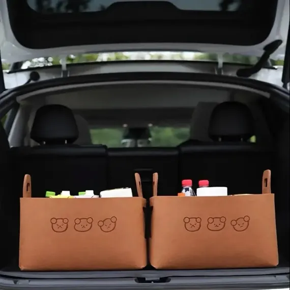 2pcs Felt Storage Basket Foldable Large Bear Basket Car Boot Basket for Dirty - Beige