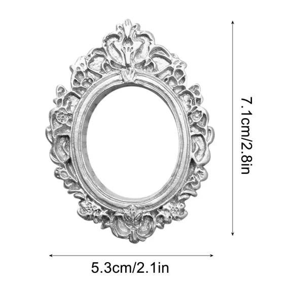 Vintage Picture Frames Tiny Picture Frames Antique Photo Frame Mini Vintage Frame Ornate Resin Oval Frame Table Top Display Frame Home Wedding Decor 2.8×2.1 in Silver
