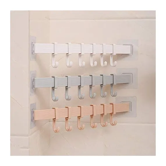 Coat Rack, Wall Mounted Coat Rack with 6 Decorative Hooks,Self Adhesive Kitchen Bathroom Wall Door Hanger Hooks 3pes