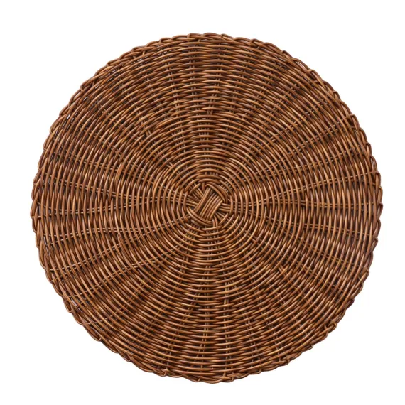Round Woven Placemats, Non Slip Heat Resistant Plastic Table Mats, Table Placemat For Household Use, Round Rattan Placemats, Brown, 35.6 cm