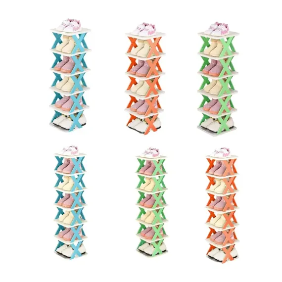 6/7 Tier Shoe Rack Space Saving Small Shoe Cabinet Storage Shelf Organizer - Orange-7 Layer