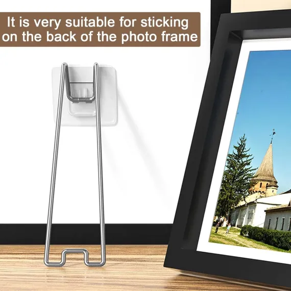 6 pieces - Photo Frame Stand - 13 cm - Photo Stand - Stainless steel photo frame stands - photo frame easel holder - self-adhesive photo stand - display stand - storage rack - hook - suitable for photo frames of 15-26 cm - silver