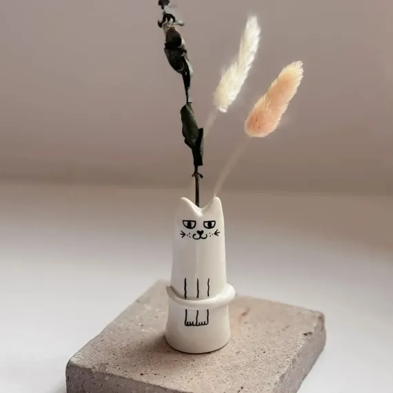 Tiny Vase, Mini Handmade Whiskers Vase, Unique Handpainted Vase Decor, Tiny Modern Vase for Modern Home Decor