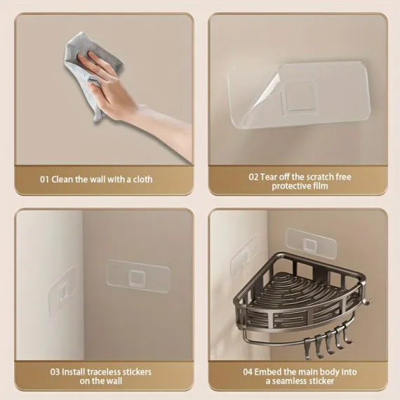 Gray Shower Caddy 3-Tier Corner Caddy Shower Hooks Bathroom Storage Rust-Resistant