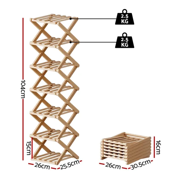Artiss 7 Tier Bamboo Foldable Shoe Rack Organizer Entryway