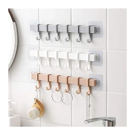 Coat Rack, Wall Mounted Coat Rack with 6 Decorative Hooks,Self Adhesive Kitchen Bathroom Wall Door Hanger Hooks 3pes