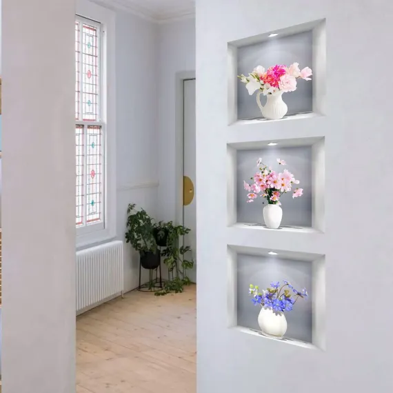 3D Vase Wall Stickers White Vases Daisy Flower Wall Decal DIY Rose Floral Wall Decor Removable Waterproof Wall Art  (Vase Daisy)