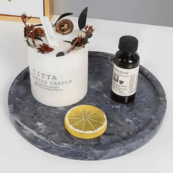 Genuine Black Marble Tray, Natural Stone Round Tray, Decorative Marble Tray, High End Bathroom Tray, Vanity Tray (Black 5.5")