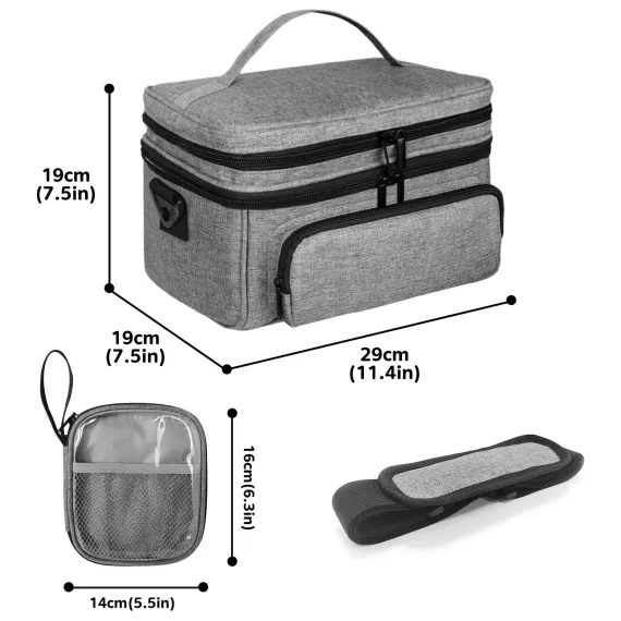 Double Layer Sewing Accessories Organizer with 2 Detachable Pouches, Large Sewing Storage Bag for Sewing Tools (BAG ONLY), Gray