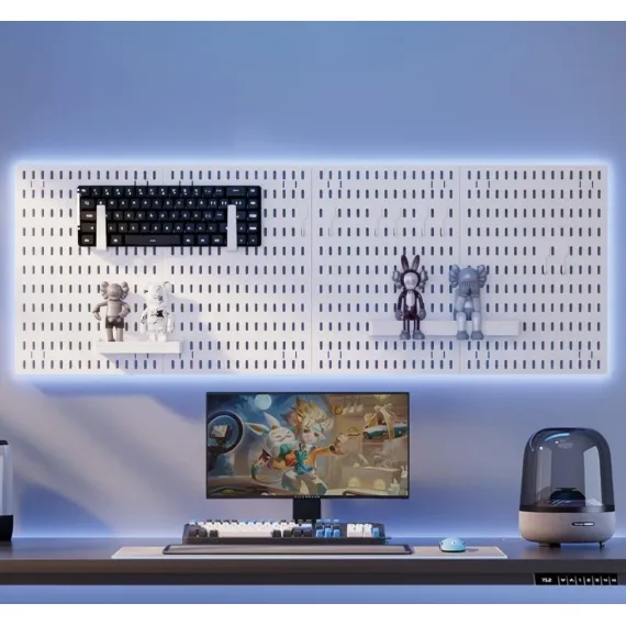 CARLA HOME Pegboard Wall Organizer Kit with 4 Modular Black Pegboards & 19 Accessories for Gaming, Office & Craft Storage (White)