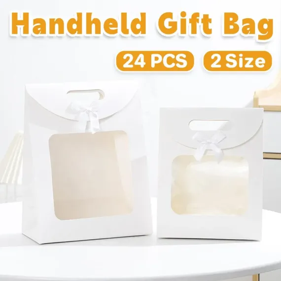 24PCS Bow Flap Tote Bag Reusable Shopping Carry Bag Gift Party Packaging Bag - 26x19x9cm