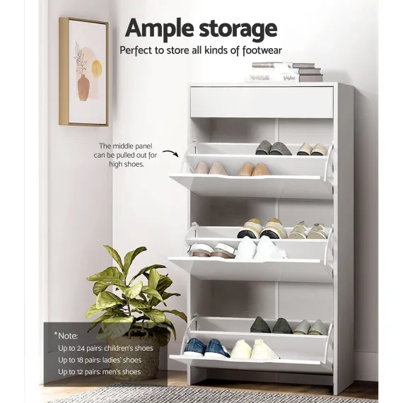 Artiss 2x Shoe Cabinet Organiser 3 Flip Drawer High Gloss White