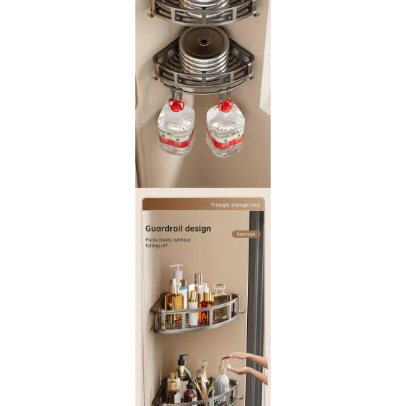 Gray Shower Caddy 3-Tier Corner Caddy Shower Hooks Bathroom Storage Rust-Resistant