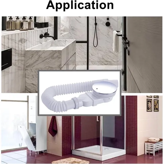 Shower tray siphon - Shower tray drains - Flat shower tray - Extra flat shower tray siphon - Drain set - Shower tray siphon - Shower tray siphon flat - For flat shower trays - Silver and white - Plastic