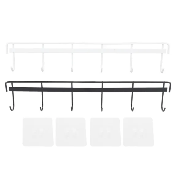2pcs Wall Mounted Coat Rack Stainless Steel Wall Hanging Coat Hook Rail with 6 Hooks for Clothes Towel Hat 6 Hooks 1 Black 1 White