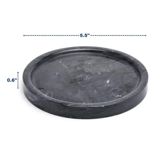 Genuine Black Marble Tray, Natural Stone Round Tray, Decorative Marble Tray, High End Bathroom Tray, Vanity Tray (Black 5.5")