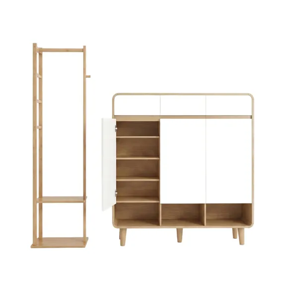 Artiss Shoe Rack Cabinet Wooden & Bamboo Clothes Rack Set Storage Shelf White Pine