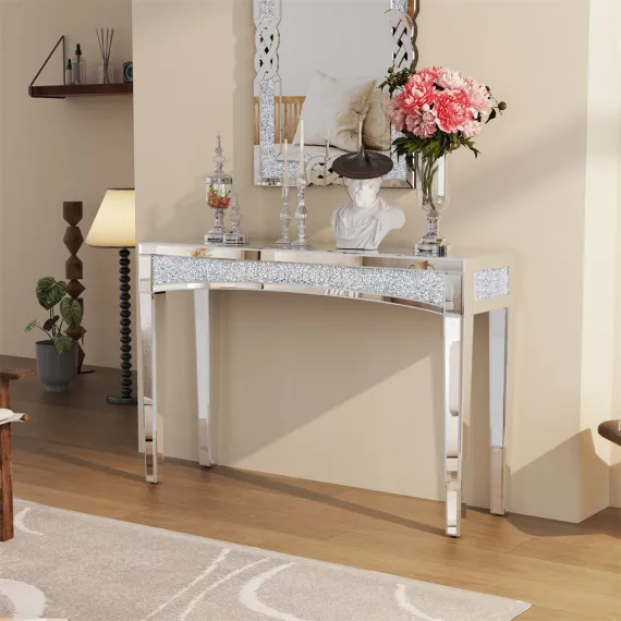 Crushed Diamond Mirrored Console Table Entrance Furniture