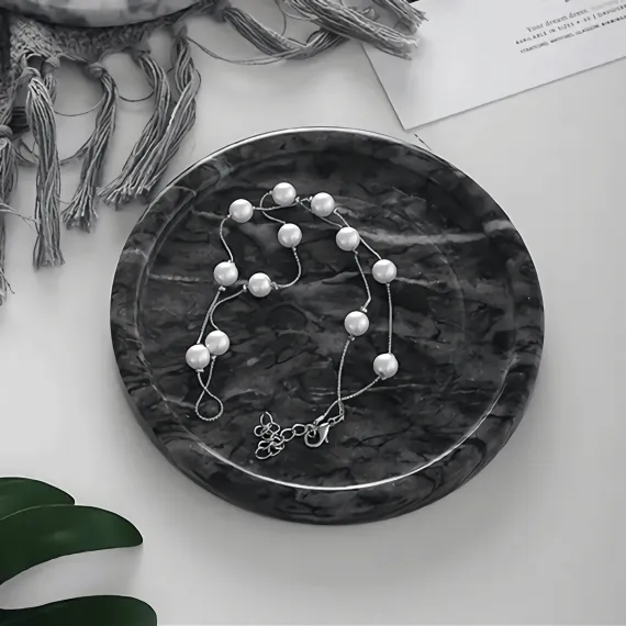 Genuine Black Marble Tray, Natural Stone Round Tray, Decorative Marble Tray, High End Bathroom Tray, Vanity Tray (Black 5.5")