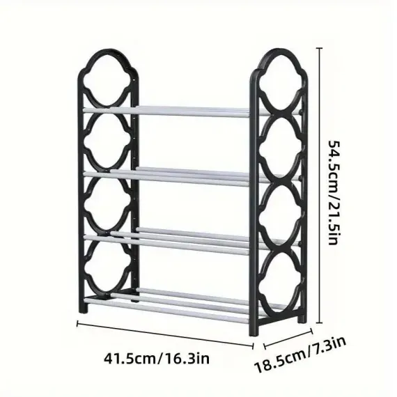 Four Layer Shoe Rack Storage Organizer Multi Tier Shoe Shelf for Entryway Closet - Black