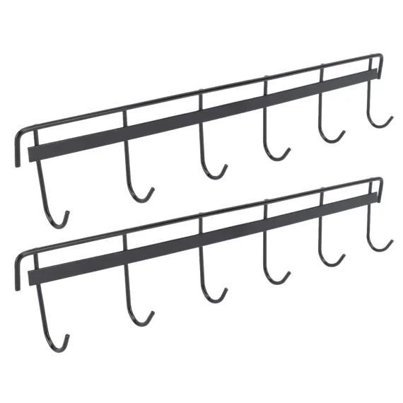 2pcs Wall Mounted Coat Rack Stainless Steel Wall Hanging Coat Hook Rail with 6 Hooks for Clothes Towel Hat 6 Hooks 2 Black