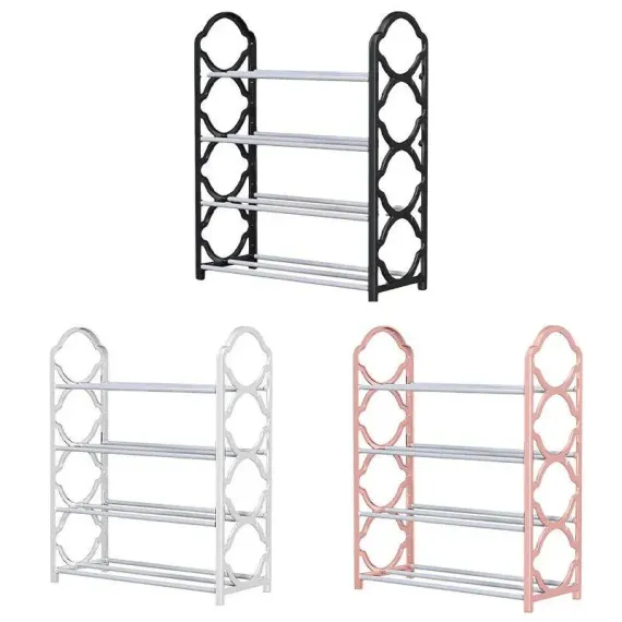 Four Layer Shoe Rack Storage Organizer Multi Tier Shoe Shelf for Entryway Closet - Black