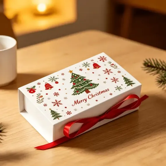 10pcs Christmas Gift Box with Ribbon, Rectangular Gift Box with Christmas Tree and Snowflake Print, Luxury Flip-Top Candy and Cookie Packaging Box, Suitable for Holiday Chocolates, Cookies, and Wedding Small Gifts./BLUE
