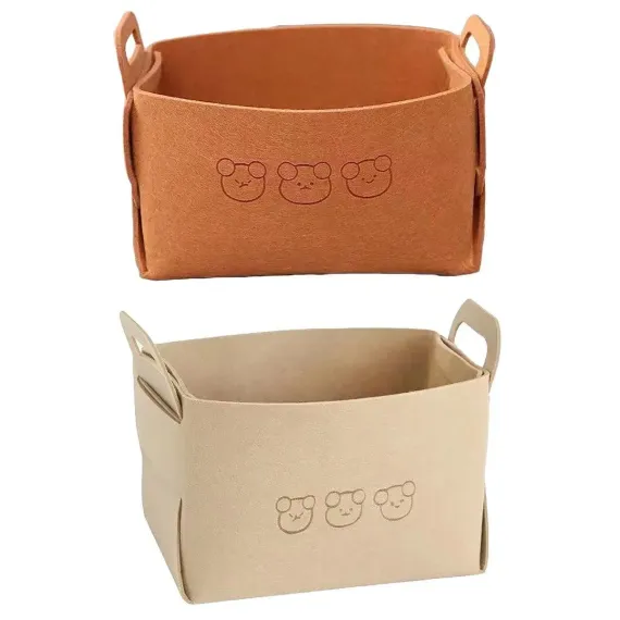 2pcs Felt Storage Basket Foldable Large Bear Basket Car Boot Basket for Dirty - Beige