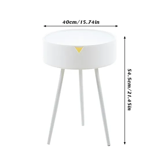 Modern Round Bedside Table with Storage White Small Coffee Side Table 40cm