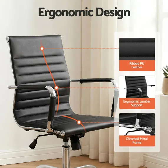 Artiss Office Chair Conference Chairs PU Leather Mid Back Black