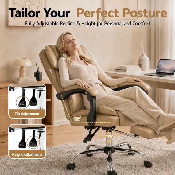 Artiss Executive Office Chair Leather Footrest Espresso