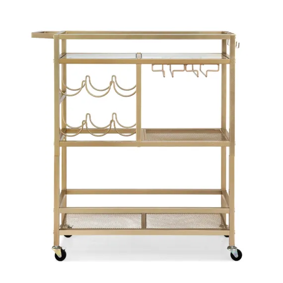 Artiss Bar Cart Drinks Trolley Serving Wine Rack Glass Holder 3 Hooks 72cm Gold