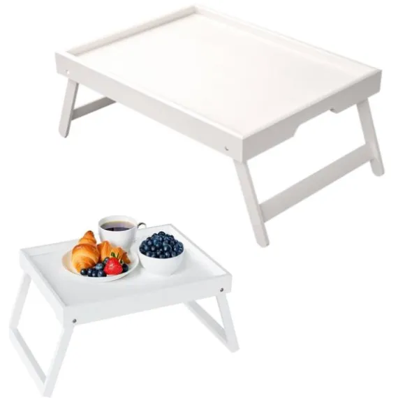 Folding table - Multifunctional folding table for home - Folding bamboo bedside table - Can be used as a dining table, TV table, laptop table, snack table, sofa table or work table - White