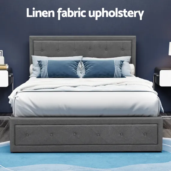 Artiss Bed Frame Double Size Gas Lift Grey TIYO