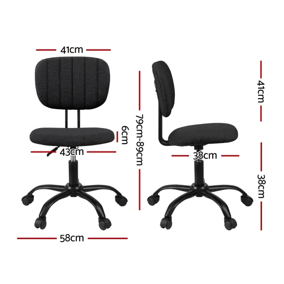 Artiss Armless Office Chair with Wheels, Ergonomic 360° Swivel Home Office Desk Chair, Height Adjustable Computer Task Chair with Fabric Back and Seat for Small Space, Black