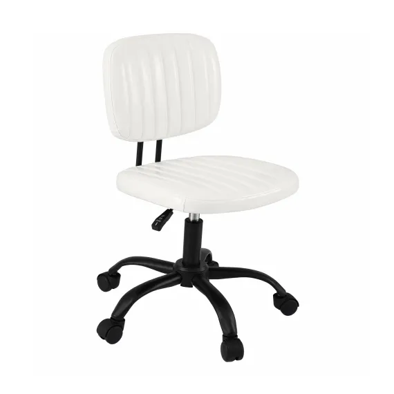 Artiss Armless Office Chair with Wheels, Ergonomic PU Leather Office Desk Chair, Height Adjustable 360° Swivel Computer Task Chair for Home Office, Study Room & Small Space, White