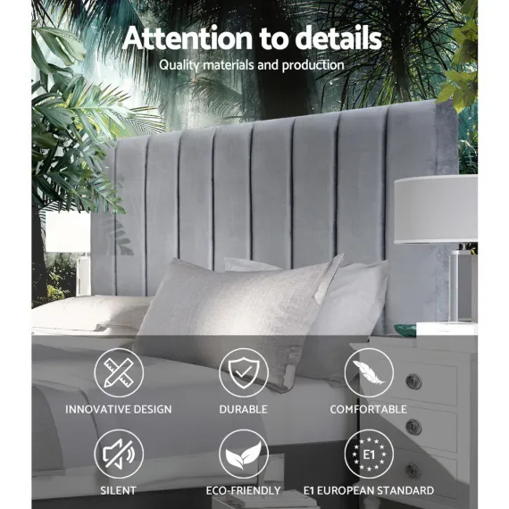 Artiss Bed Head Headboard Queen Velvet - VELA Grey