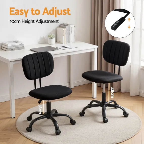 Artiss Armless Office Chair with Wheels, Ergonomic 360° Swivel Home Office Desk Chair, Height Adjustable Computer Task Chair with Fabric Back and Seat for Small Space, Black
