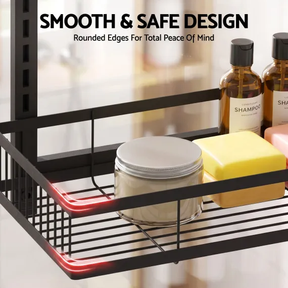 Artiss Over Door Bathroom Rack Hanging Organiser 4 Tier No Drill 91cm Black
