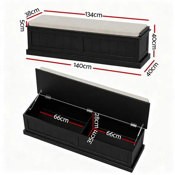 Artiss Storage Ottoman Blanket Box 140cm Fluted Black