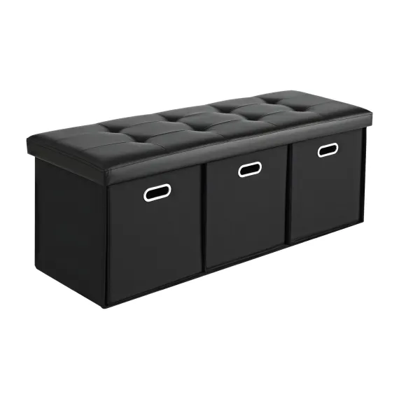 Artiss Storage Ottoman with 3 Cube Drawers Foot Stool Rest Foldable Black