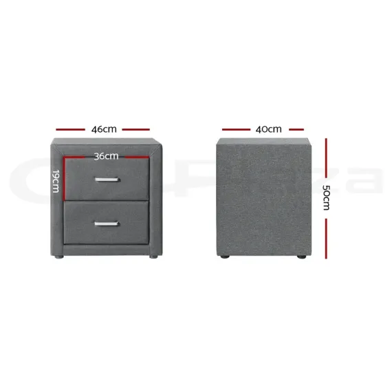 Artiss 2X Bedside Table 2 Drawers Side Table Fabric - CADEN Grey