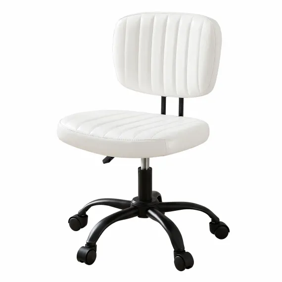 Artiss Armless Office Chair with Wheels, Ergonomic PU Leather Office Desk Chair, Height Adjustable 360° Swivel Computer Task Chair for Home Office, Study Room & Small Space, White