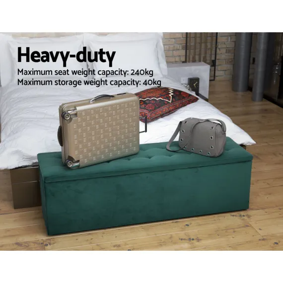 Artiss Storage Ottoman Blanket Box 140cm Velvet Green