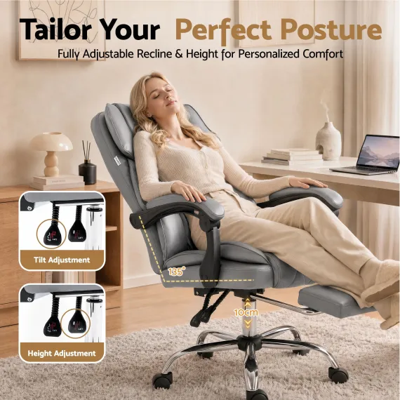 Artiss Executive Office Chair Footrest Grey