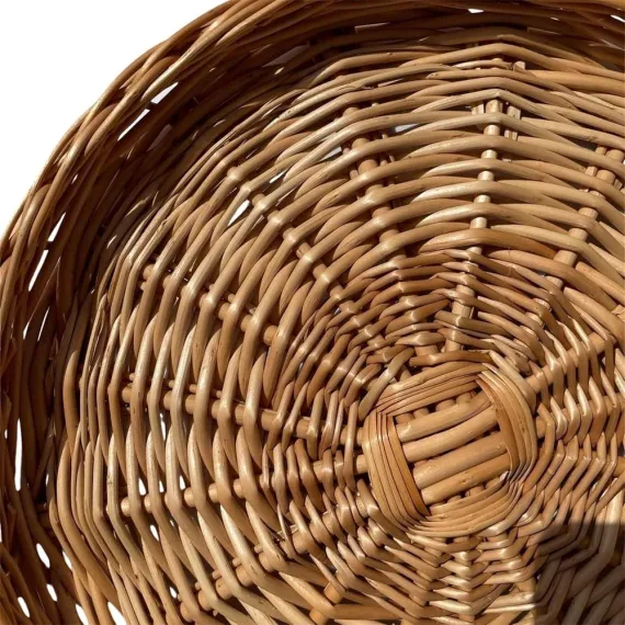 1 Pc Round Wicker Tray,Decorative Tray for Ottomans,Hand-Woven Platter for Snacks,Binaural Portable Tray,Bread Snack Fruit Tray