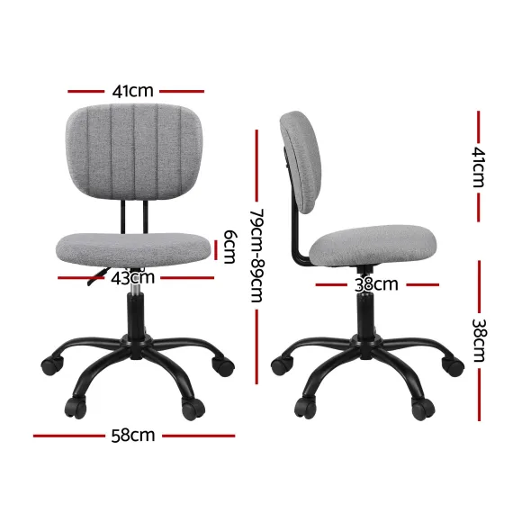 Artiss Armless Office Chair with Wheels, Ergonomic 360° Swivel Home Office Desk Chair, Height Adjustable Computer Task Chair with Fabric Back and Seat for Small Space, Grey