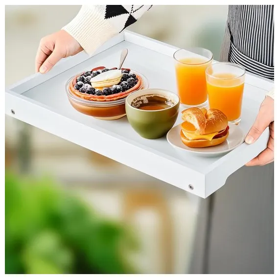Folding table - Multifunctional folding table for home - Folding bamboo bedside table - Can be used as a dining table, TV table, laptop table, snack table, sofa table or work table - White